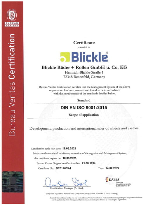 Certificato di qualità DIN ISO 9001