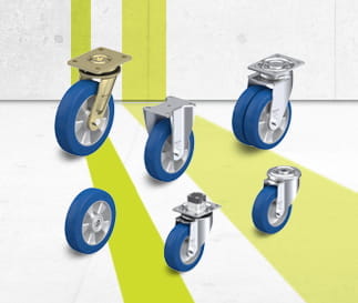 Séries de roues et de roulettes ALBS avec bande de roulement en polyuréthane Blickle Besthane Soft