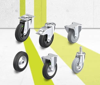 Serie di ruote e ruote con supporto in gomma standard