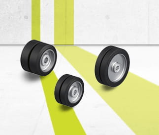 Serie di ruote e ruote con supporto con anello in gomma elastica DS