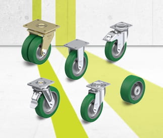 Serie di ruote e ruote con supporto GST con rivestimento in poliuretano Blickle Softhane